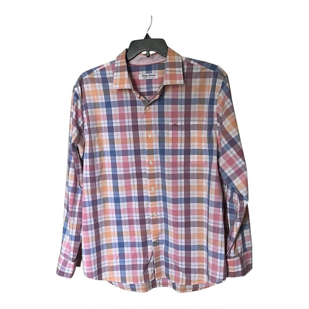 Tommy Bahama Sarasota Stretch Multicolor Plaid Button Down Shirt Size XL